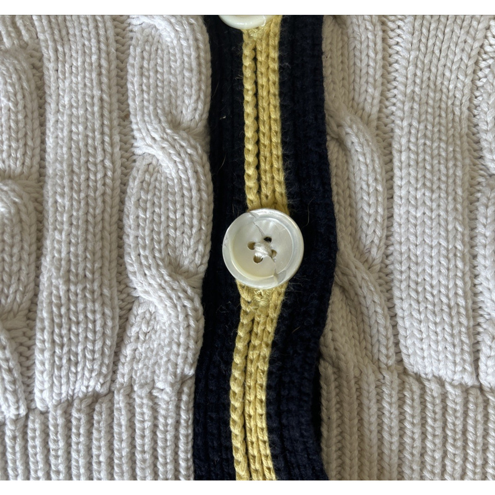 Vintage 90s Ralph Lauren Sport Cable Knit Striped Long Cardigan Sweater Cotton M - Picture 6 of 6